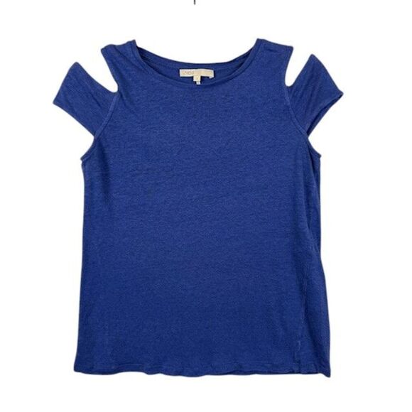 Maje Linen T-shirt Cutouts Alena Bleu Deep Periwinkle Blue Cap Notch Size 2 - Picture 1 of 9